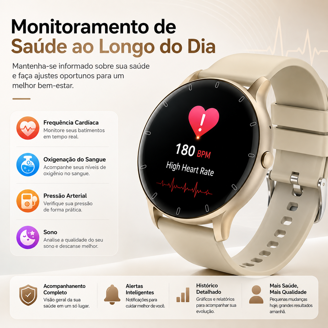 Monitoramento de saúde ao longo do dia no relógio inteligente NEXORA