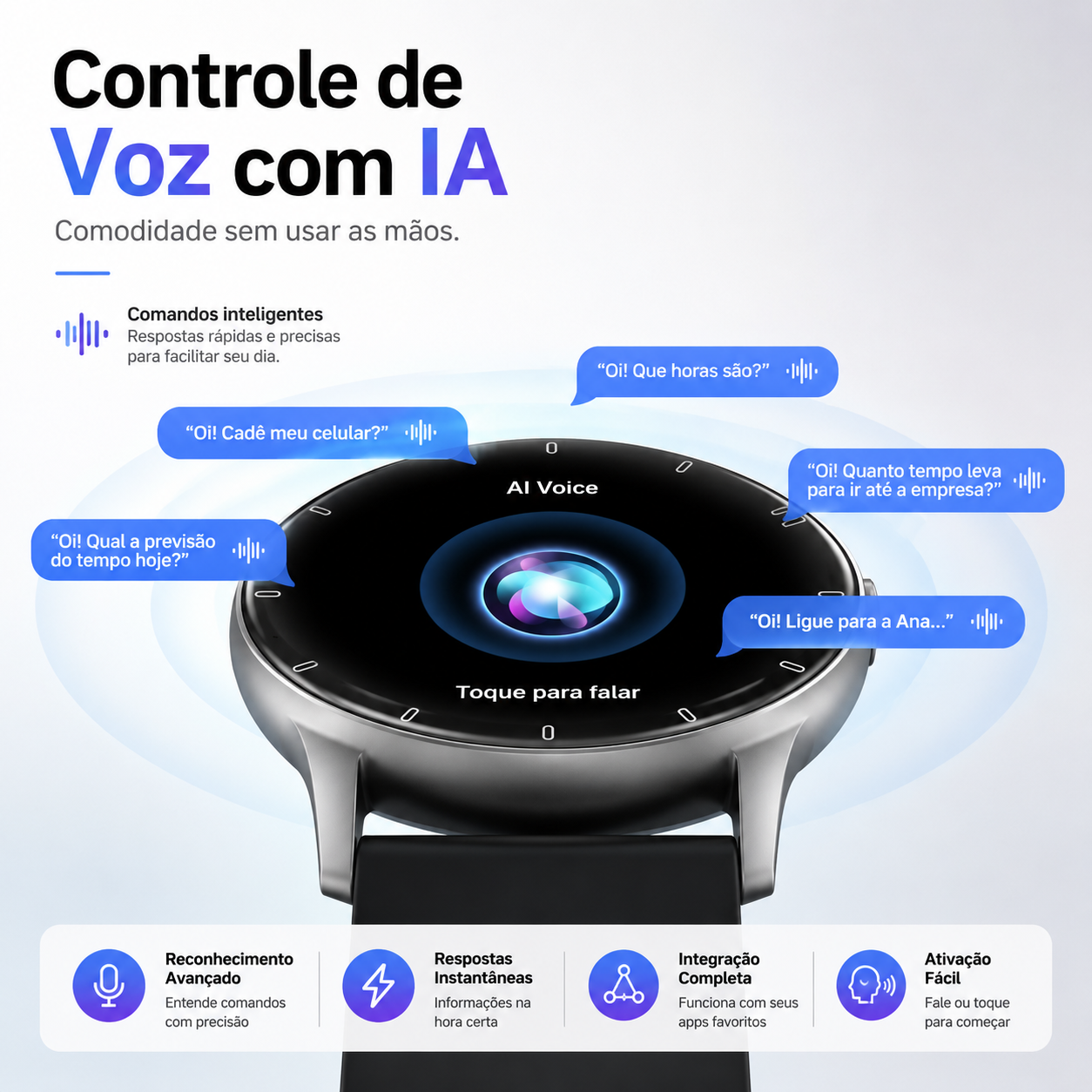 Controle por voz no relógio inteligente NEXORA